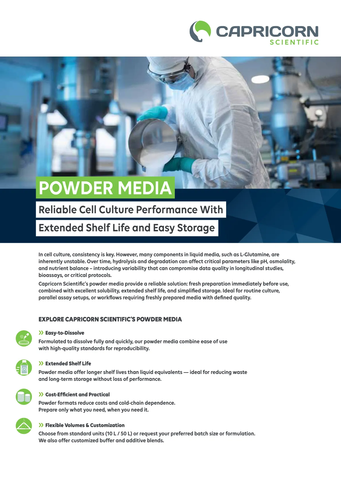 Powder Media: Reliable Cell Culture Performance With Extended Shelf Life and Easy Storage