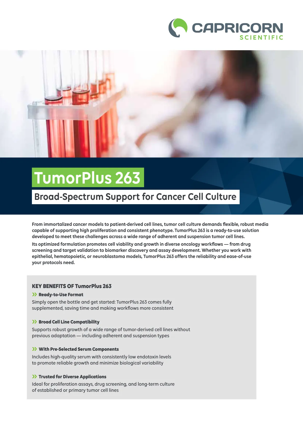 TumorPlus 263: Broad-Spectrum Support for Cancer Cell Culture