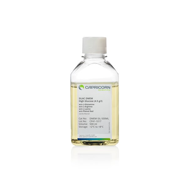 SILAC DMEM, High Glucose (4.5 g/l), w/o L-Arginine, w/o L-Lysine, w/o L-Glutamine, w/o Phenol Red