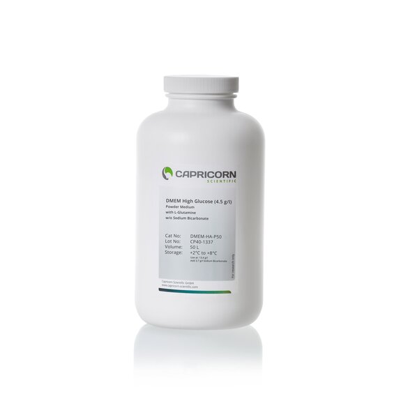 DMEM High Glucose (4.5 g/l) powder medium, 50 L, with L-Glutamine, without Sodium Bicarbonate