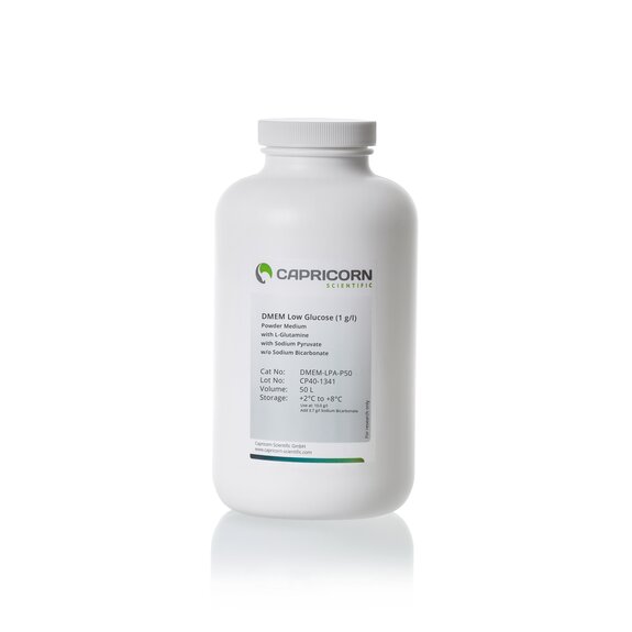 DMEM Low Glucose (1 g/l) Powder Medium, 50 L, with L-Glutamine, with Sodium Pyruvate , without Sodium Bicarbonate